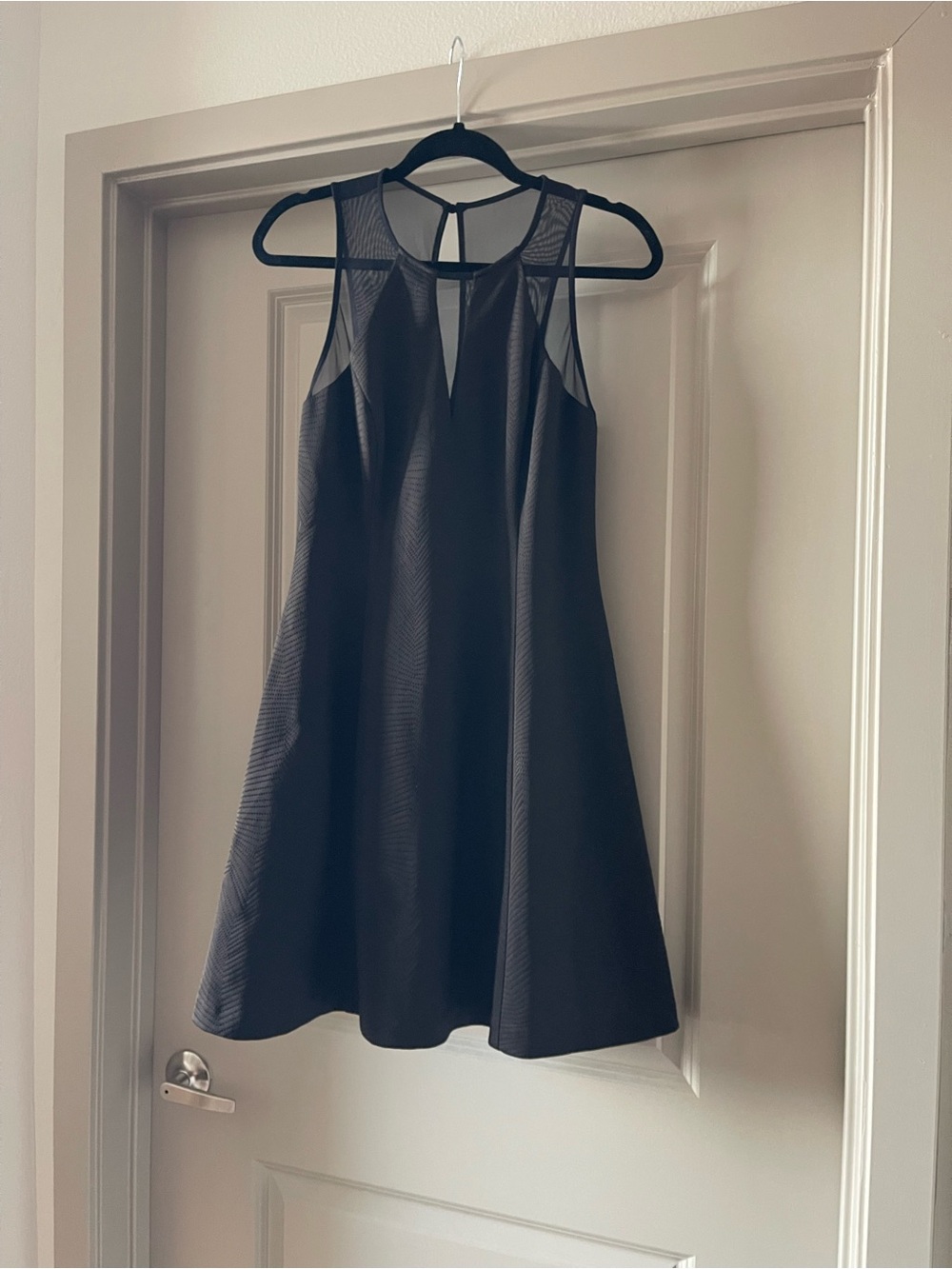 Guess Black Sleeveless Mesh Yoke Fit-and-Flare Mini Dress
